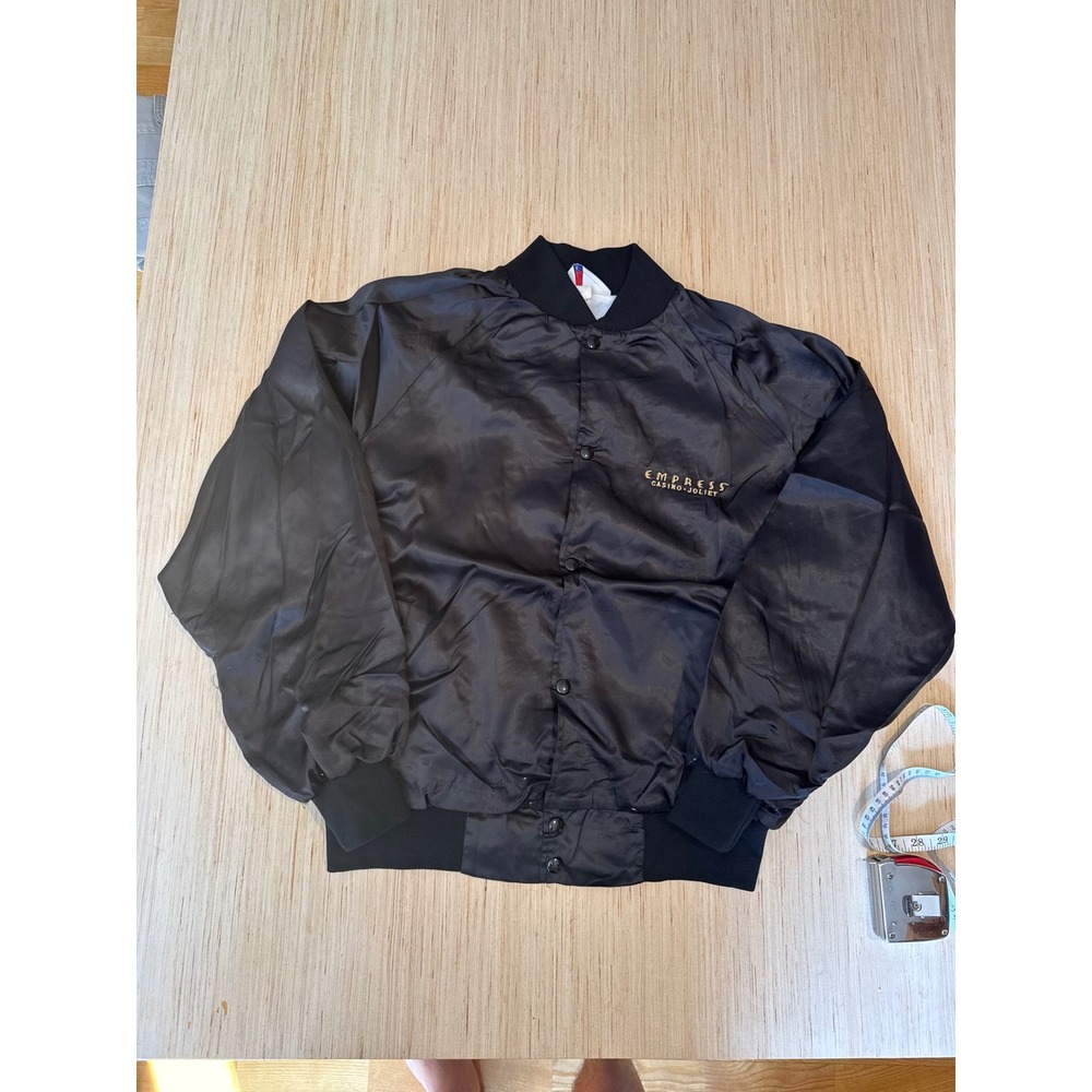 Vintage WestArk Empress Casino Joliet Satin Bomber Jacket Black Mens XL USA 38